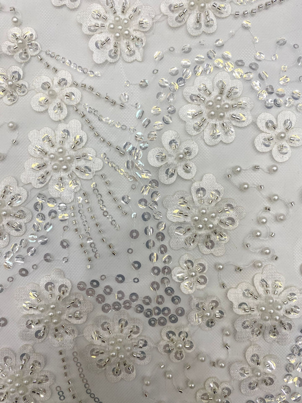 Geometric Floral Bead & Sequin Embroidery Fabric — fabric photo 5