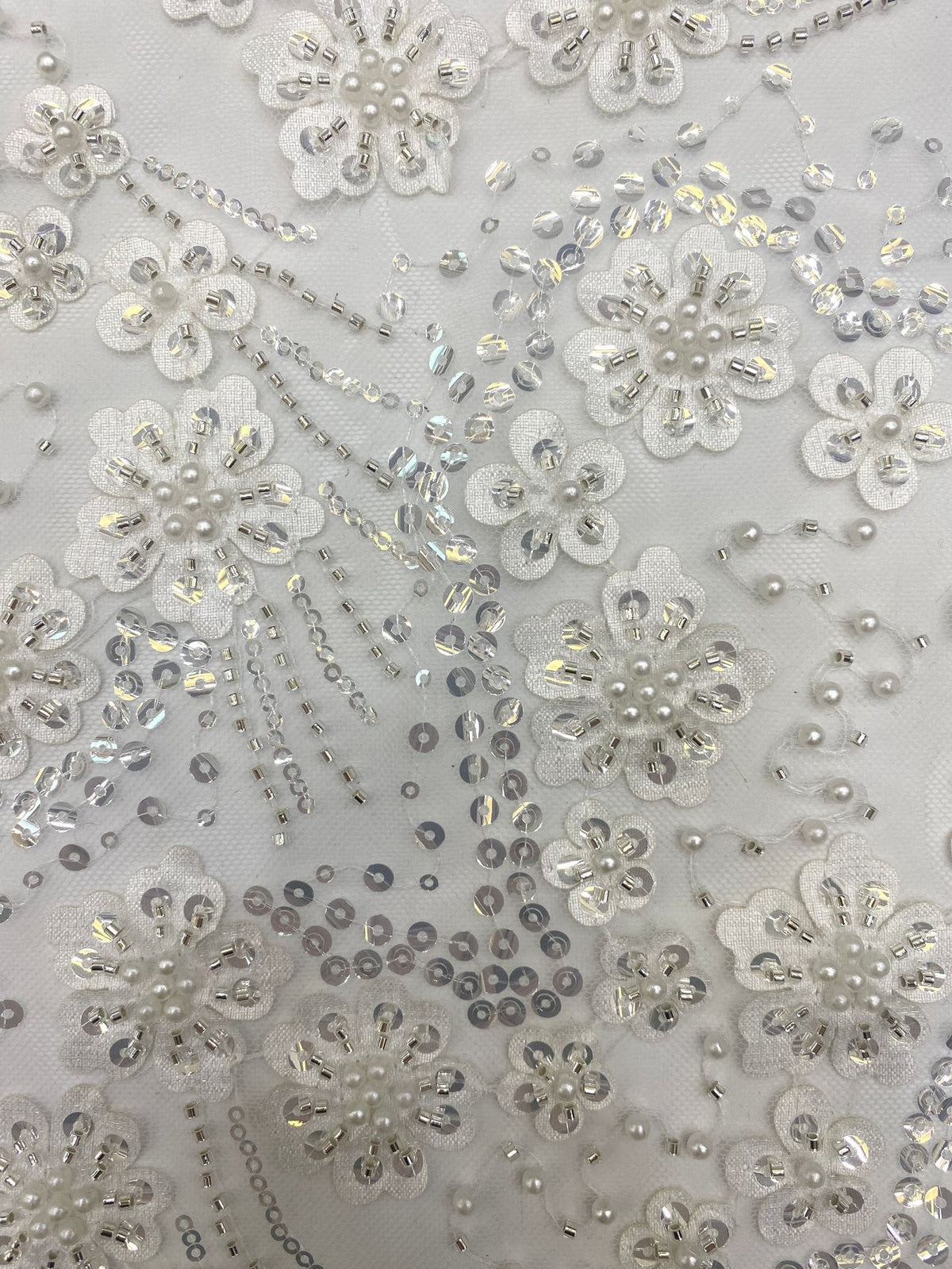 Geometric Floral Bead & Sequin Embroidery Fabric — fabric photo 5
