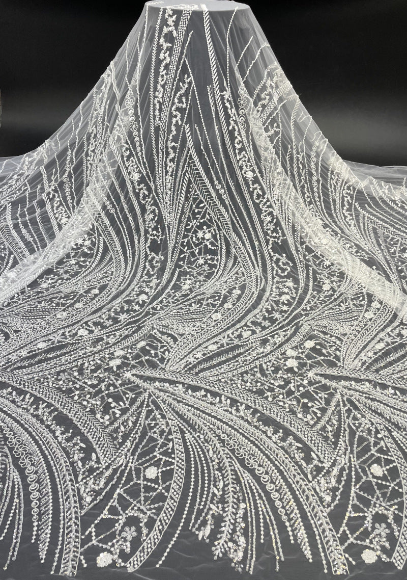Decorative Bugle Foam Bead Sequin Bridal Fabric