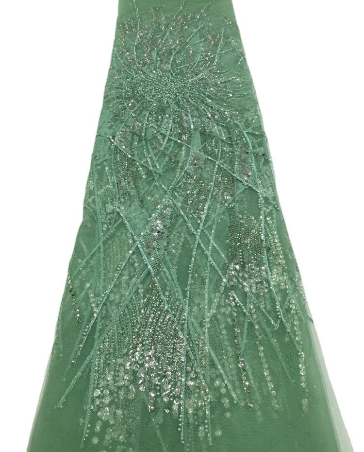 Raised Silver-Bead & 3/6 mm Crystal Sequin Fabric — fabric photo 3