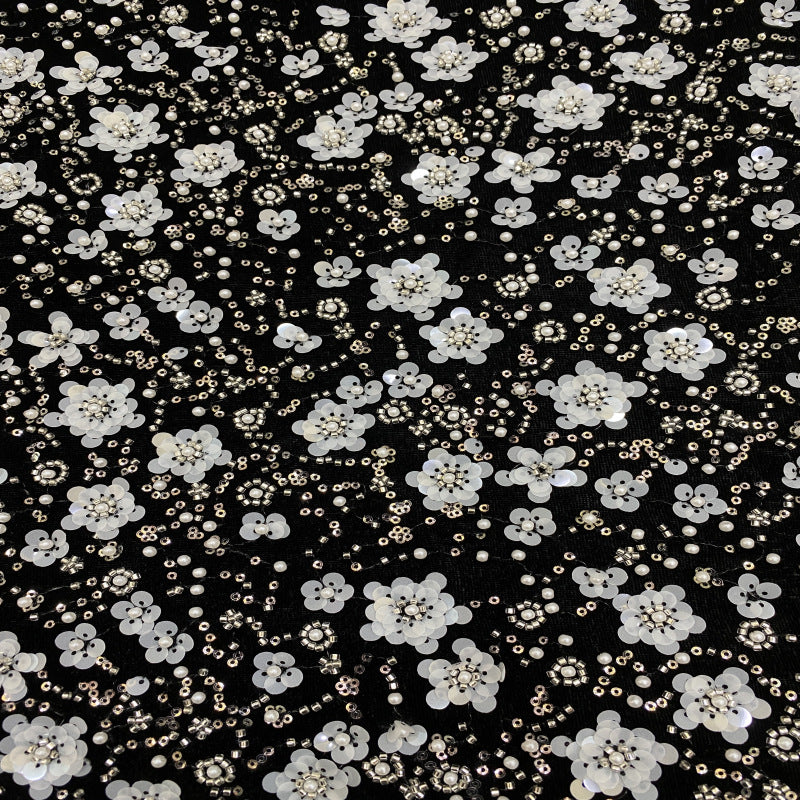 Black Base Plum Blossom Double Bead 3/7mm Sequin Fabric — fabric photo 4