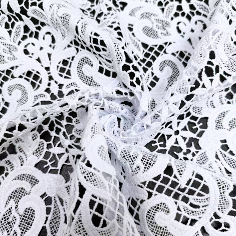 European Floral Cutwork Embroidered Mesh Fabric – Per Yard — fabric photo 2