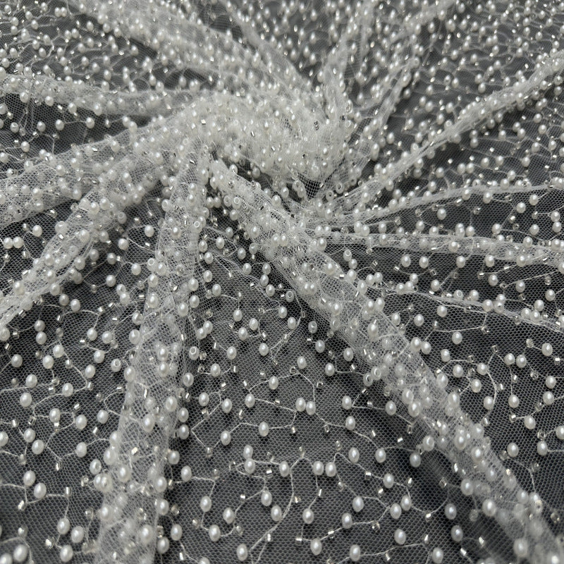 Double-Bead Embroidered Irregular Mesh Fabric — fabric photo 3