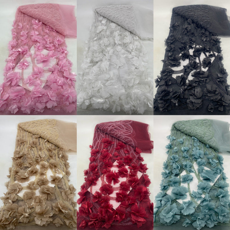 Hand-Appliqued Floral Bugle Bead and Sequin Fabric - 41311