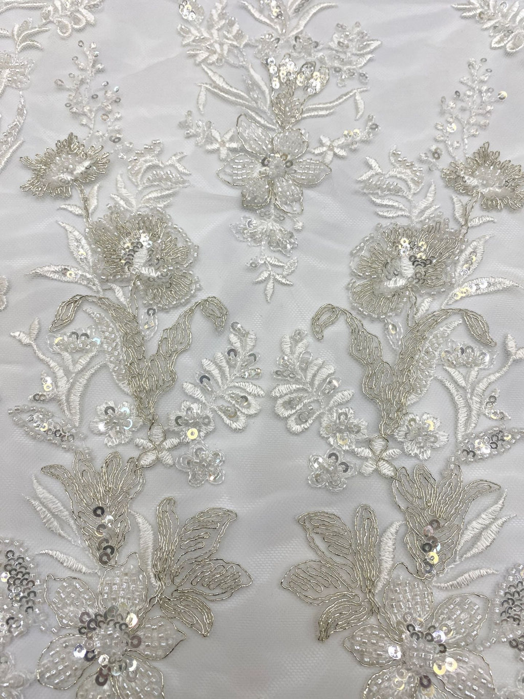 Beaded Sequin Wedding Lace with Rope Embroidery — fabric photo 5