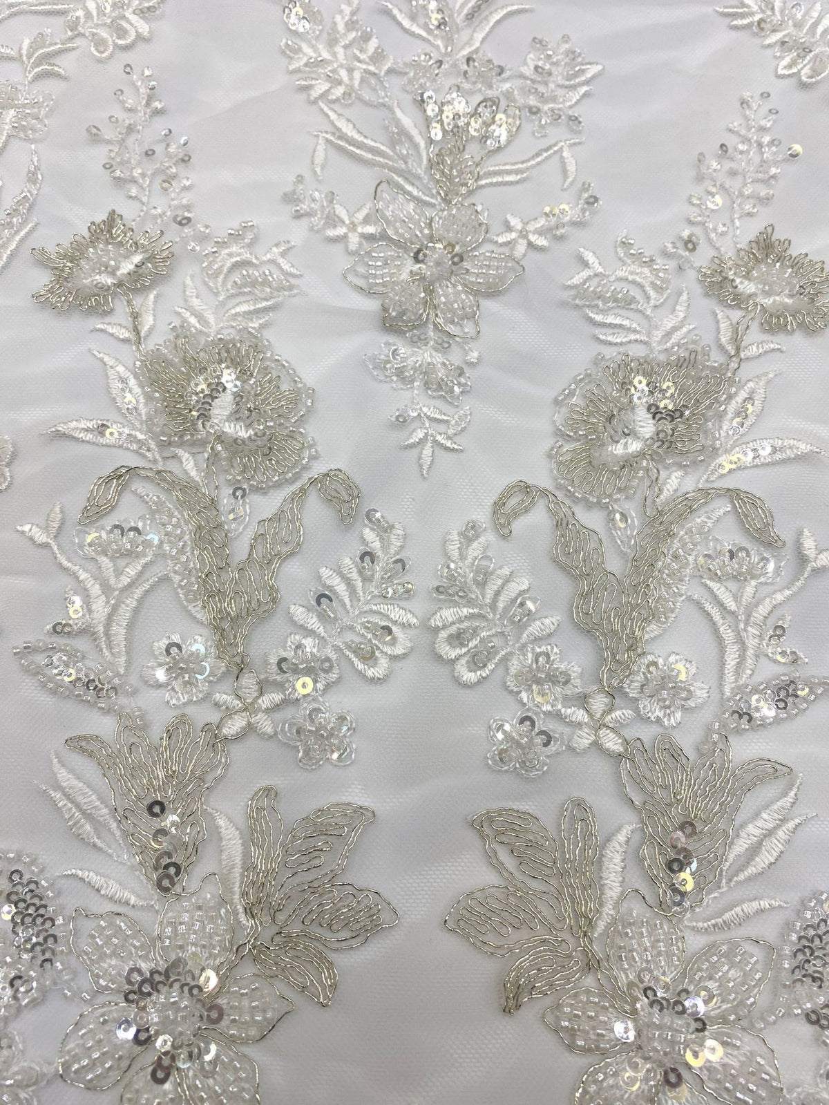 Beaded Sequin Wedding Lace with Rope Embroidery — fabric photo 5