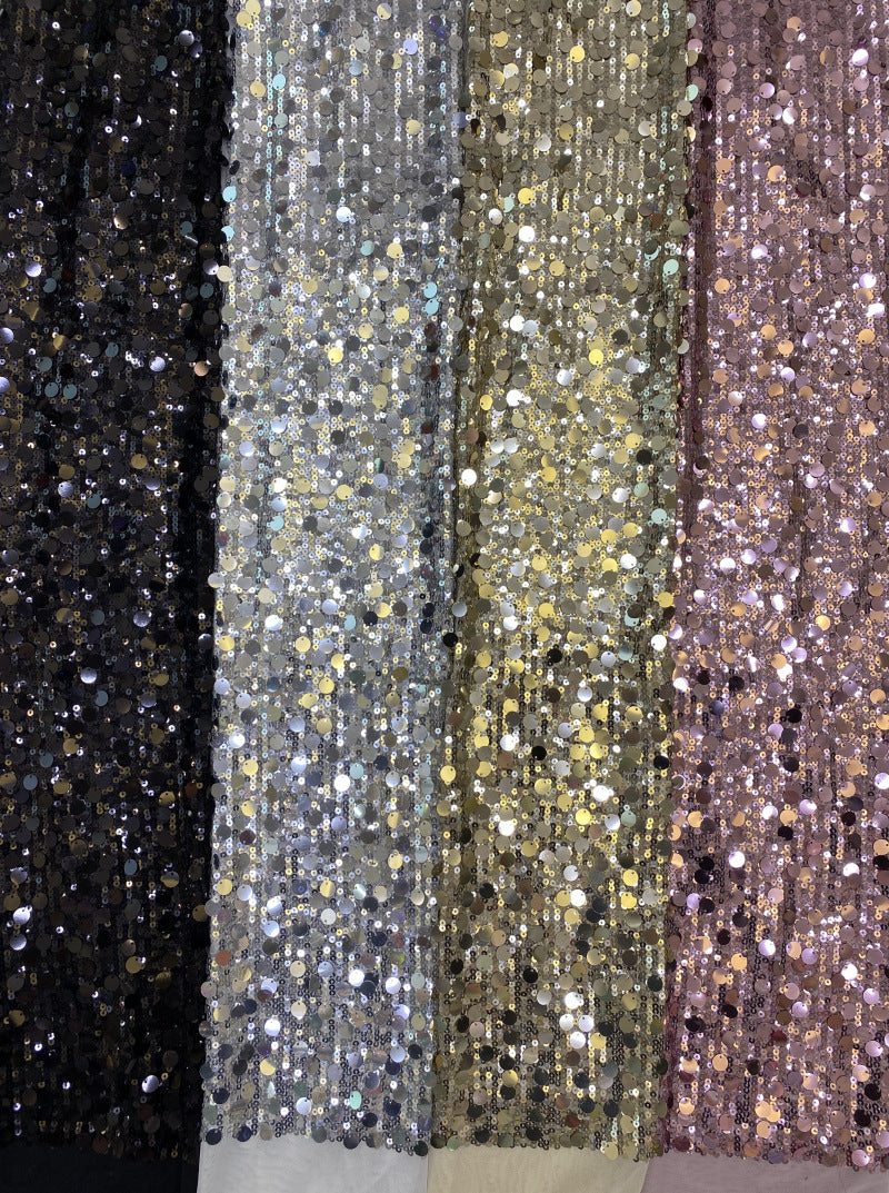 Stretch 5/12 mm Sequin Embroidered Stretch Mesh Fabric — fabric photo 2