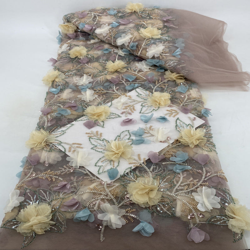 Hand-Sewn 3D Floral Bugle Bead and Sequin Fabric - 42622 — fabric photo 4