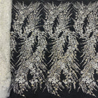 3/7 mm Crystal-Look Sequin & Silver-Bead Embroidered Bridal Fabric – Design 47551 — fabric photo 4