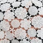 White Polyester Layered Floral Cutwork Lace Fabric – Per Yard