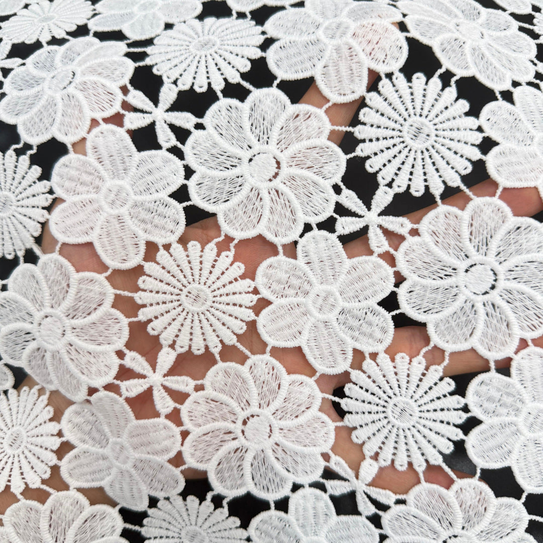 White Polyester Layered Floral Cutwork Lace Fabric – Per Yard