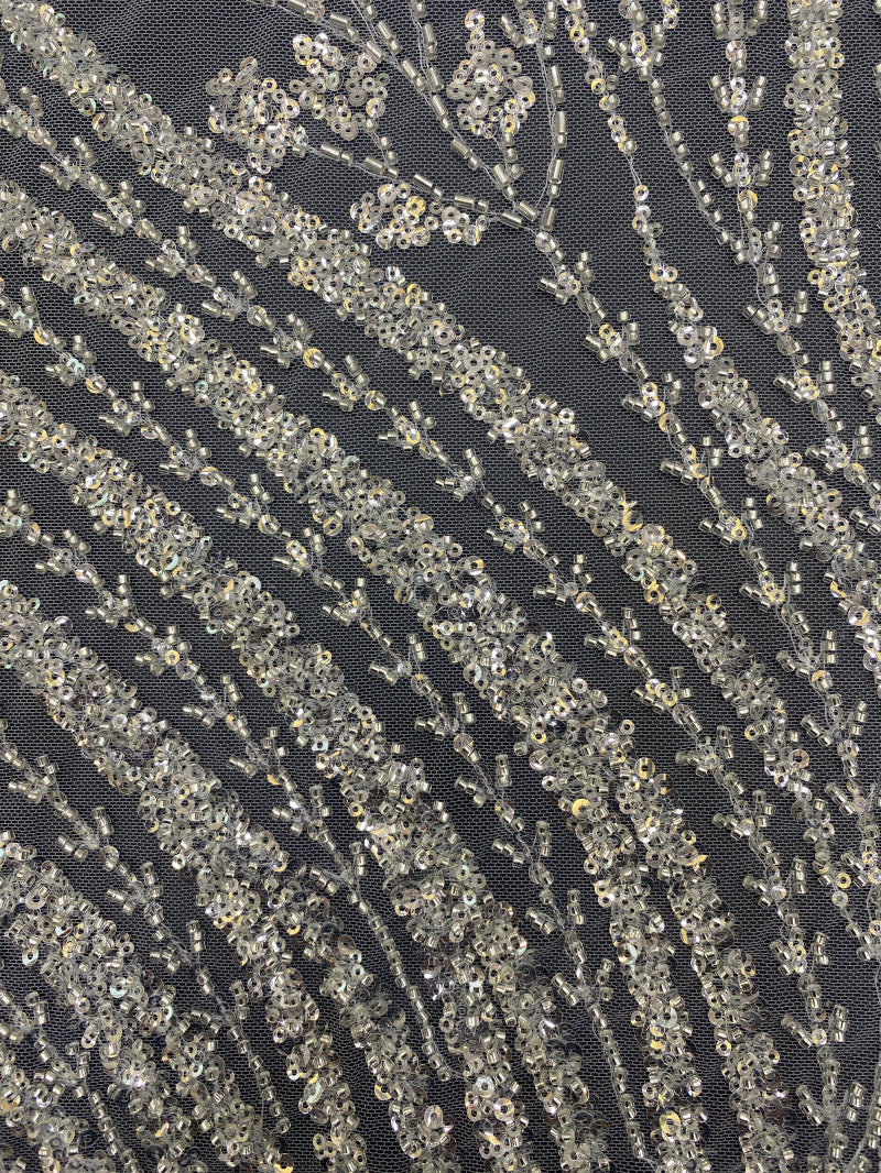 Wavy Bugle Bead & 3/4mm Sequin Embroidery Fabric — fabric photo 3