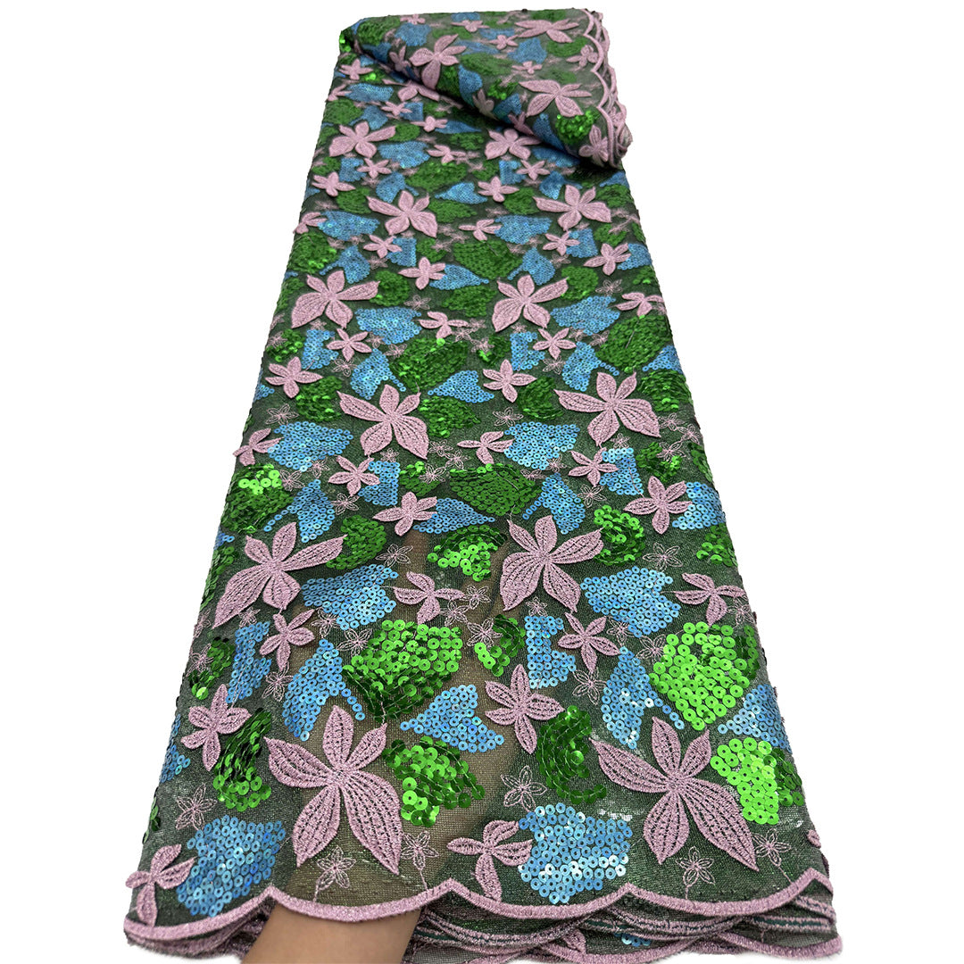 Multicolor Leaf & Sequin Embroidered Mesh Fabric – Per Yard — fabric photo 5