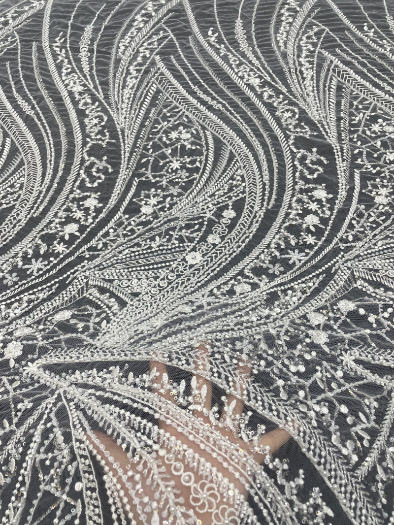Decorative Bugle Foam Bead Sequin Bridal Fabric — fabric photo 2