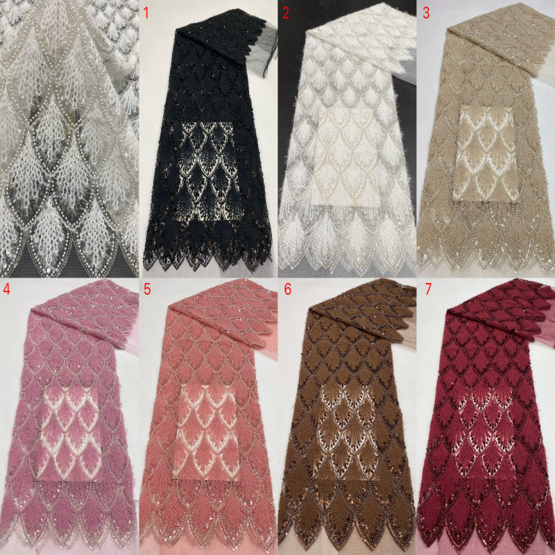 Textured Cord Bead & Sequin Embroidered Fabric