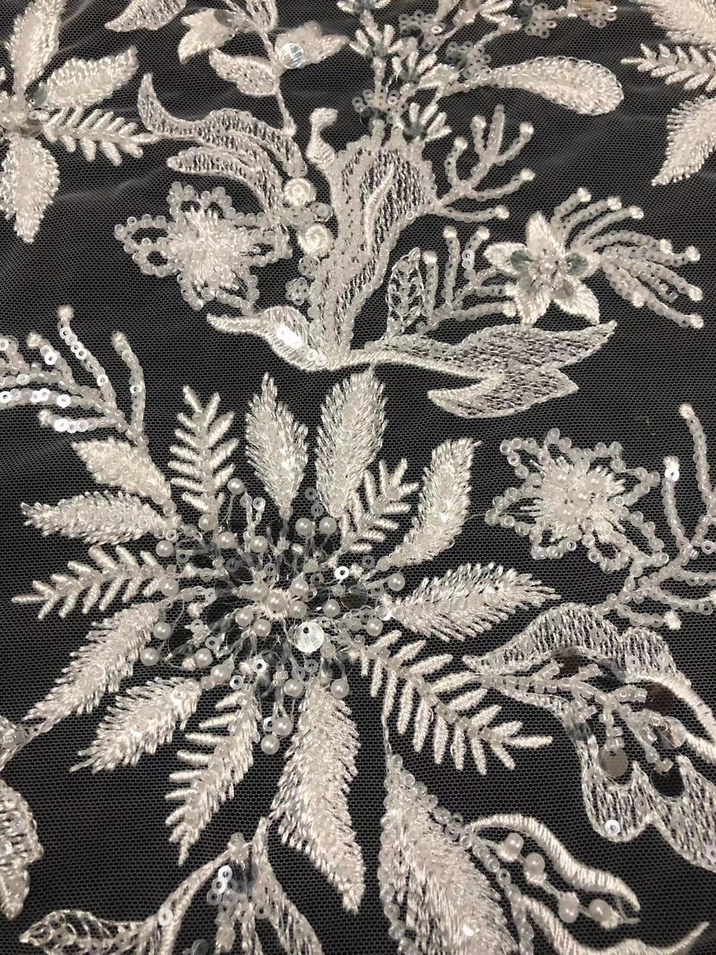White-Core Bead & 3/7 mm Sequin Embroidered Fabric — fabric photo 4