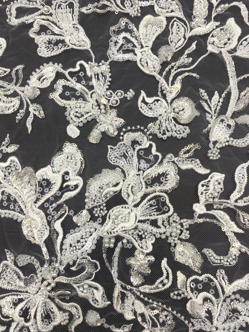Star Motif Foam Bead Sequin Embroidery Fabric — fabric photo 3