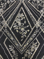 Heavy 3/5 mm Crystal-Look Sequin & Triple-Bead Embroidered Bridal Fabric – Design 99583 — fabric photo 5