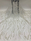 3 mm Crystal-Look Sequin & White-Core Bead Embroidered Bridal Fabric — fabric photo 6