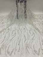 3 mm Crystal-Look Sequin & White-Core Bead Embroidered Bridal Fabric — fabric photo 6