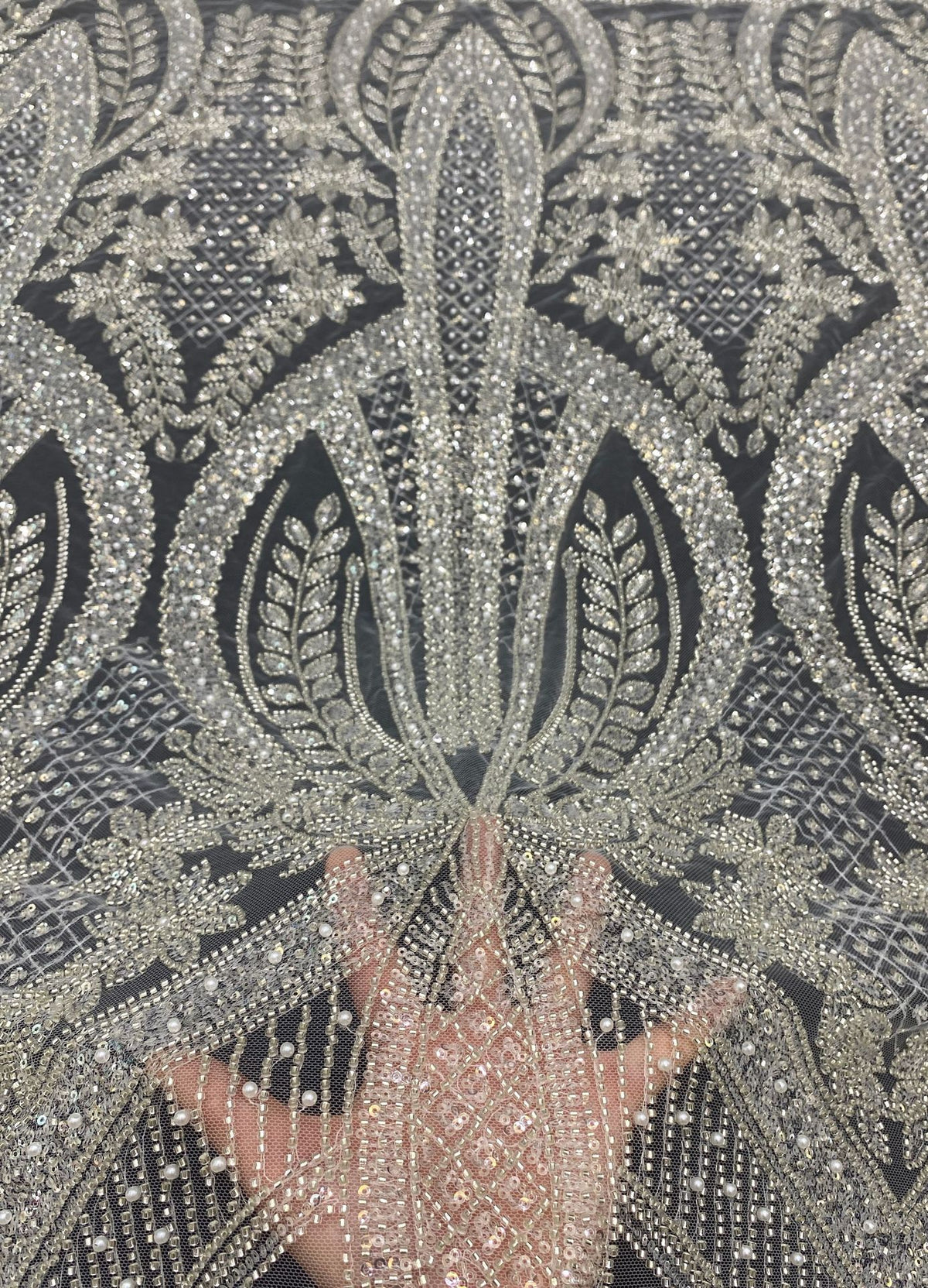 Heavy Sequin & Bubble-Bead Embroidered Bridal Fabric – Design 69311 — fabric photo 2
