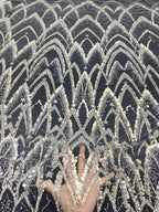Silver Bead & 3/7mm Crystal Sequin Dress Fabric — fabric photo 2