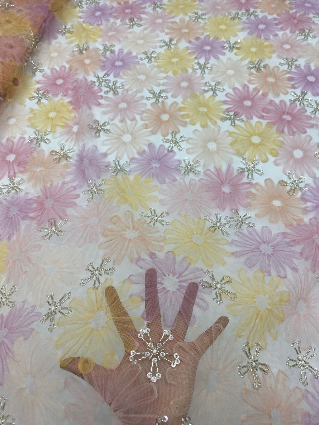 Floral Print Bugle Bead & Sequin Dress Fabric — fabric photo 5