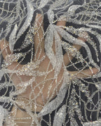 Silver Bead & Ivory 2/4 mm Sequin Embroidered Fabric — fabric photo 3