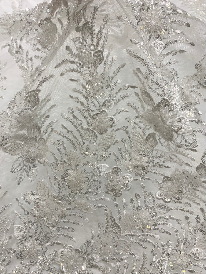 Fine 2/4 mm Crystal-Look Sequin Embroidered Bridal Fabric — fabric photo 4