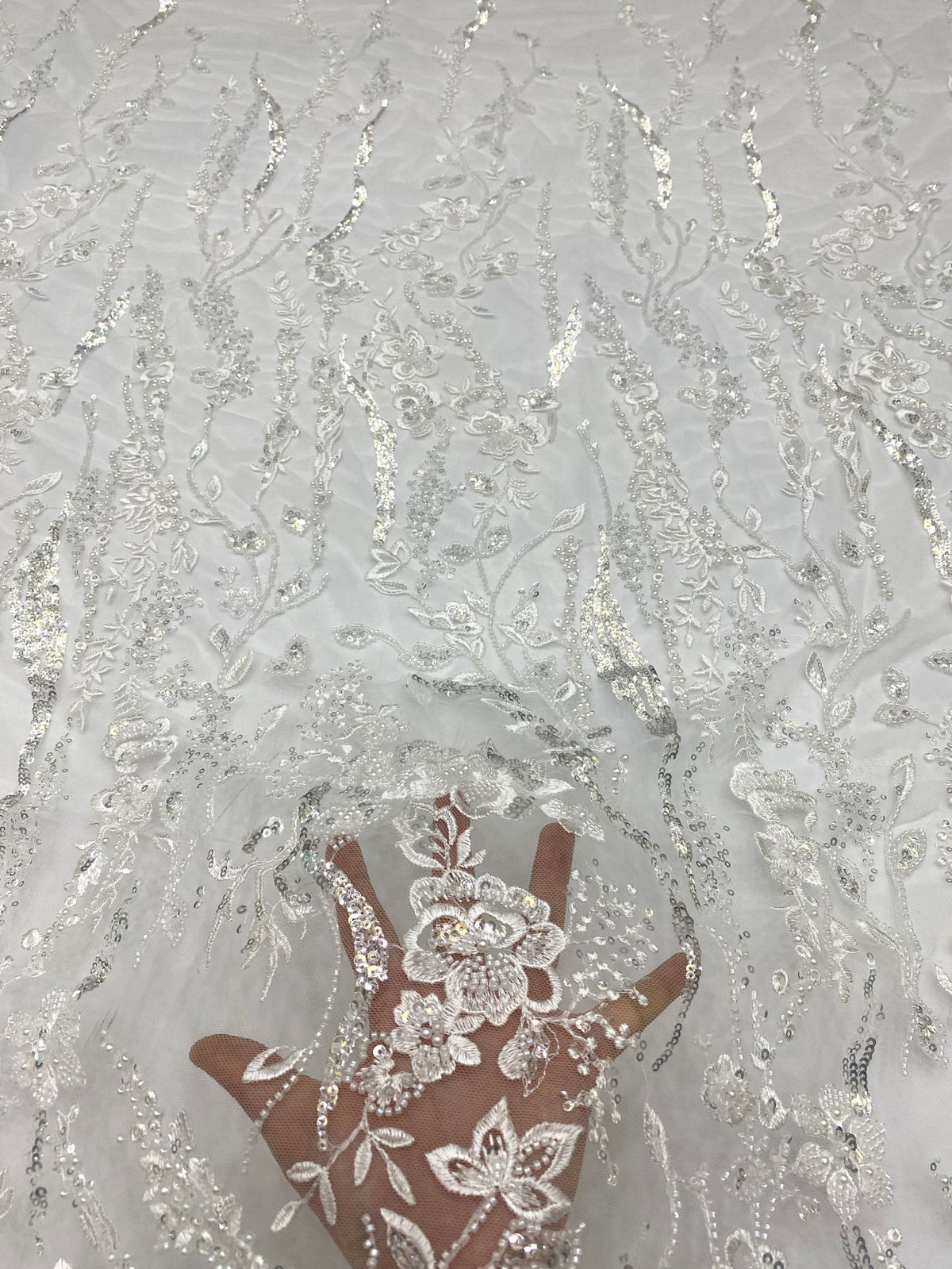 Bead Foam & 3/4mm Sequin Bridal Dress Fabric — fabric photo 4