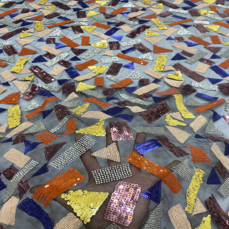 Geometric Sequin Embroidered Bridal Fabric — fabric photo 5