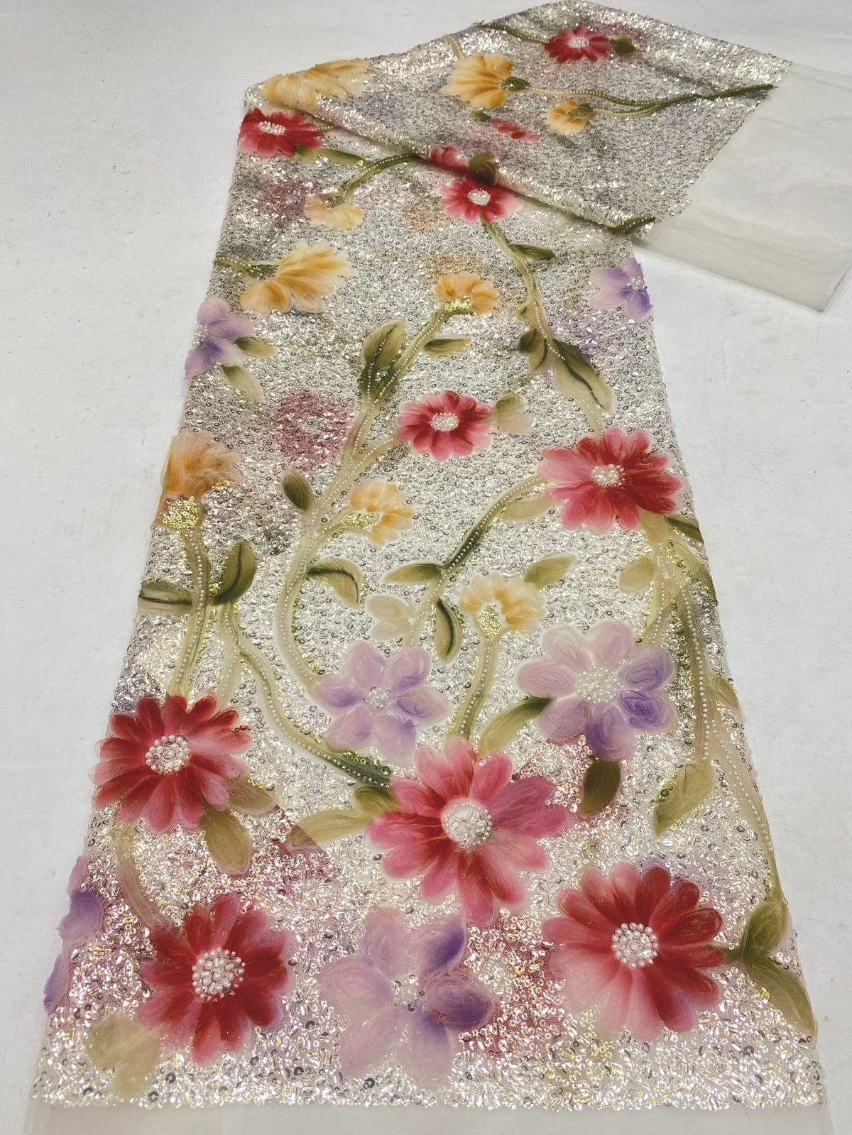 Printed Ribbon Bugle Bead & Sequin Fabric — fabric photo 6