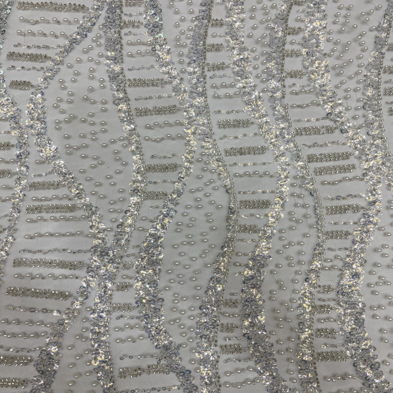 3/5 mm Sequin & Bubble-Bead Embroidered Bridal Fabric – Design 16127 — fabric photo 5