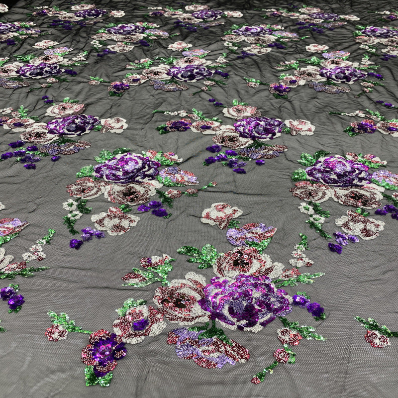 Multicolor 2/3/4/5 mm Sequin Embroidered Tulle Mesh Fabric — fabric photo 2