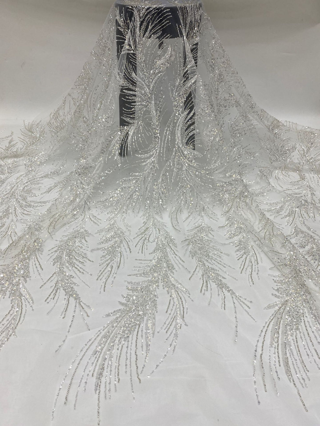 Silver-Filled Bead & Ivory Sequin Bridal Fabric — fabric photo 3