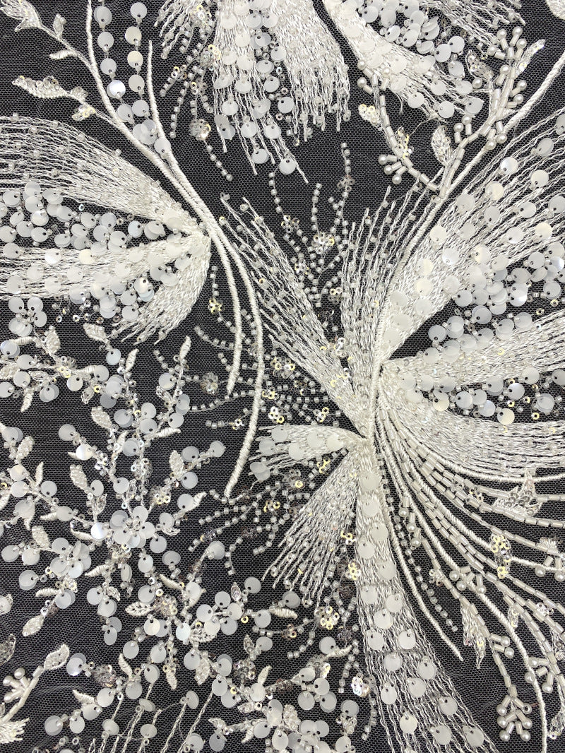 Bugle Bead & 3/7mm Sequin Embroidered Fabric — fabric photo 3