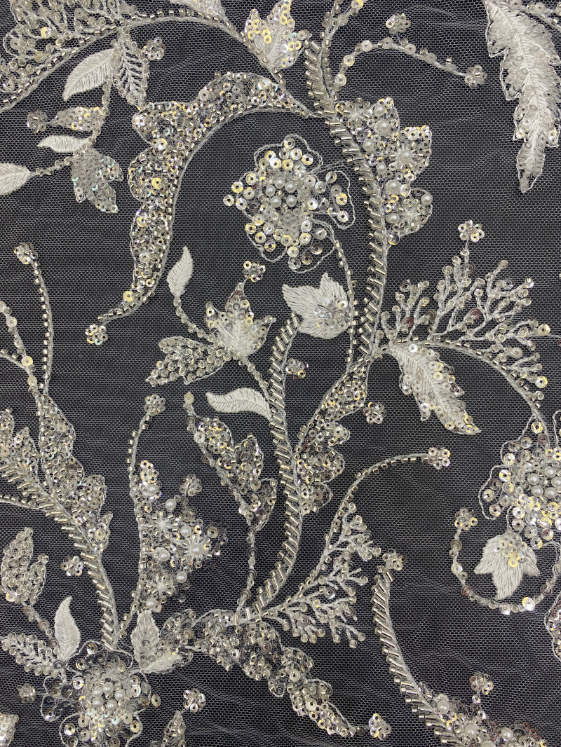 3D Floral Foam Bead Sequin Bridal Gown Fabric — fabric photo 3