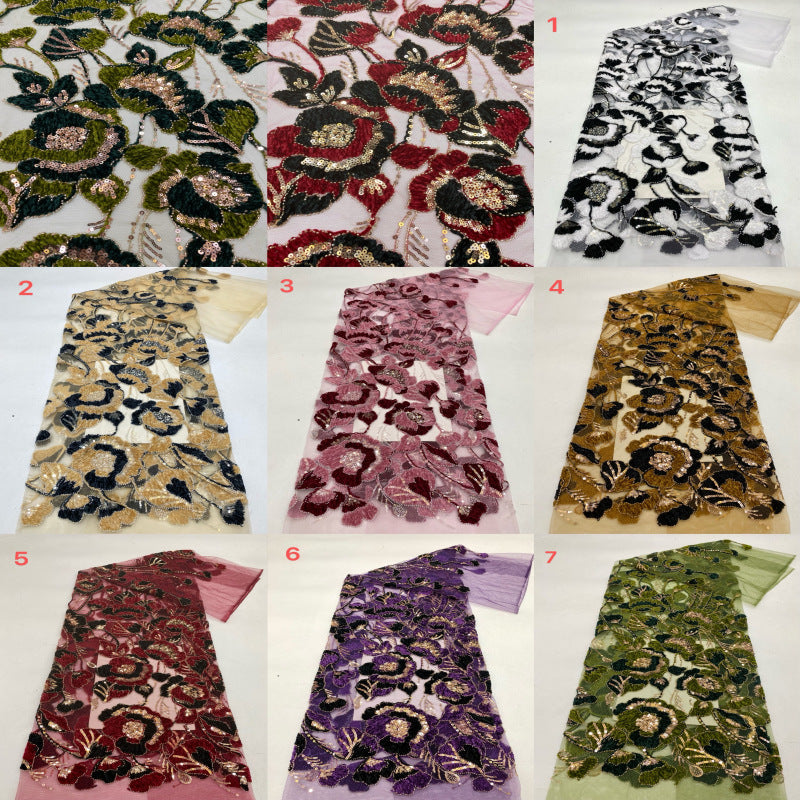 Two-Tone Cordwork Bead & Sequin Embroidered Fabric — fabric photo 4