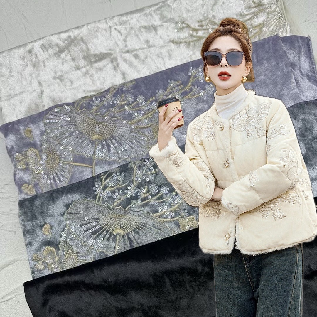 مظلة عتيقة مطرزة ثلاثية الأبعاد من المخمل - أنيقة للمعاطف وفساتين السهرة