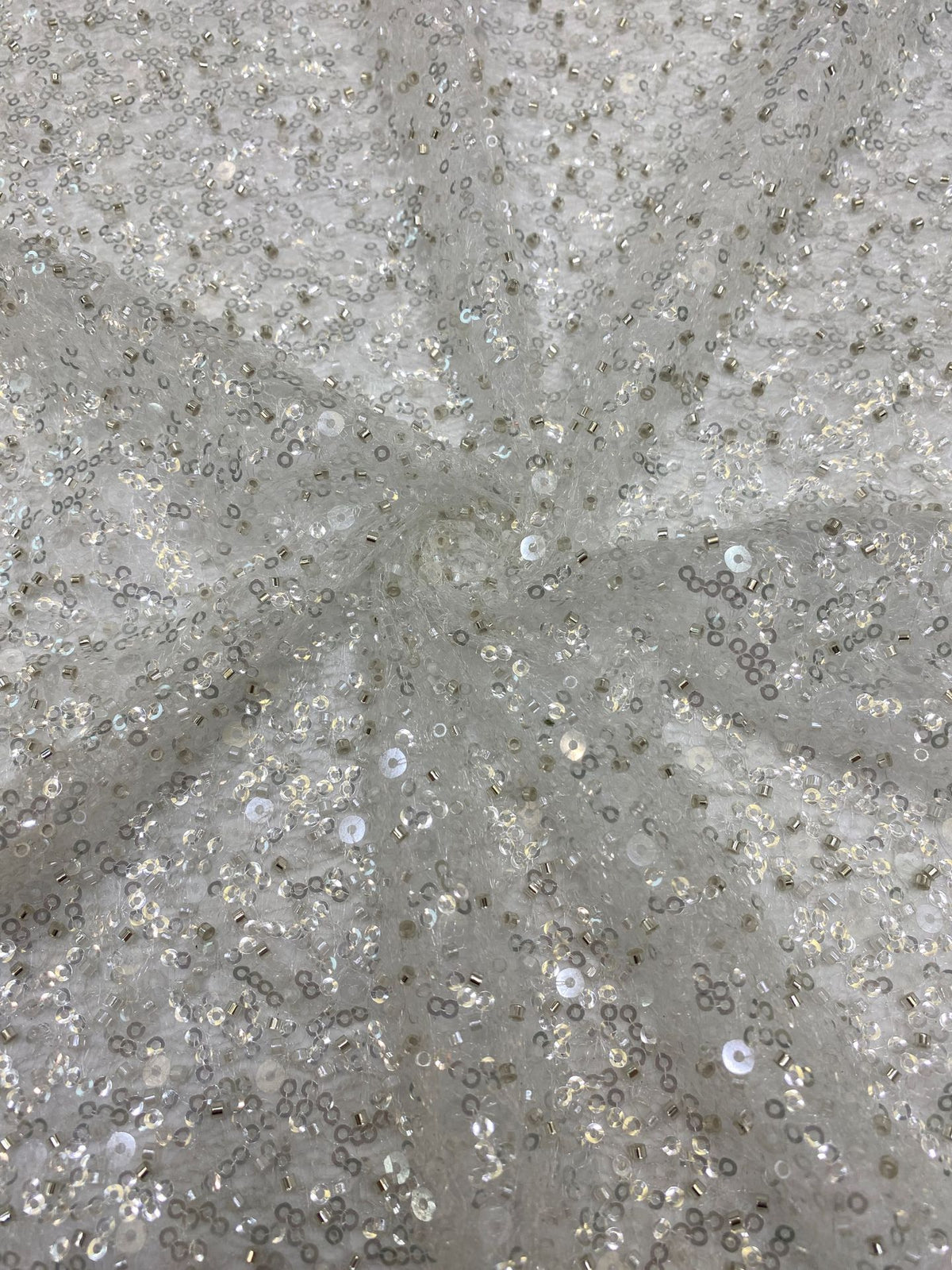 Random Net Bead & Crystal Sequin Embroidery Fabric — fabric photo 5