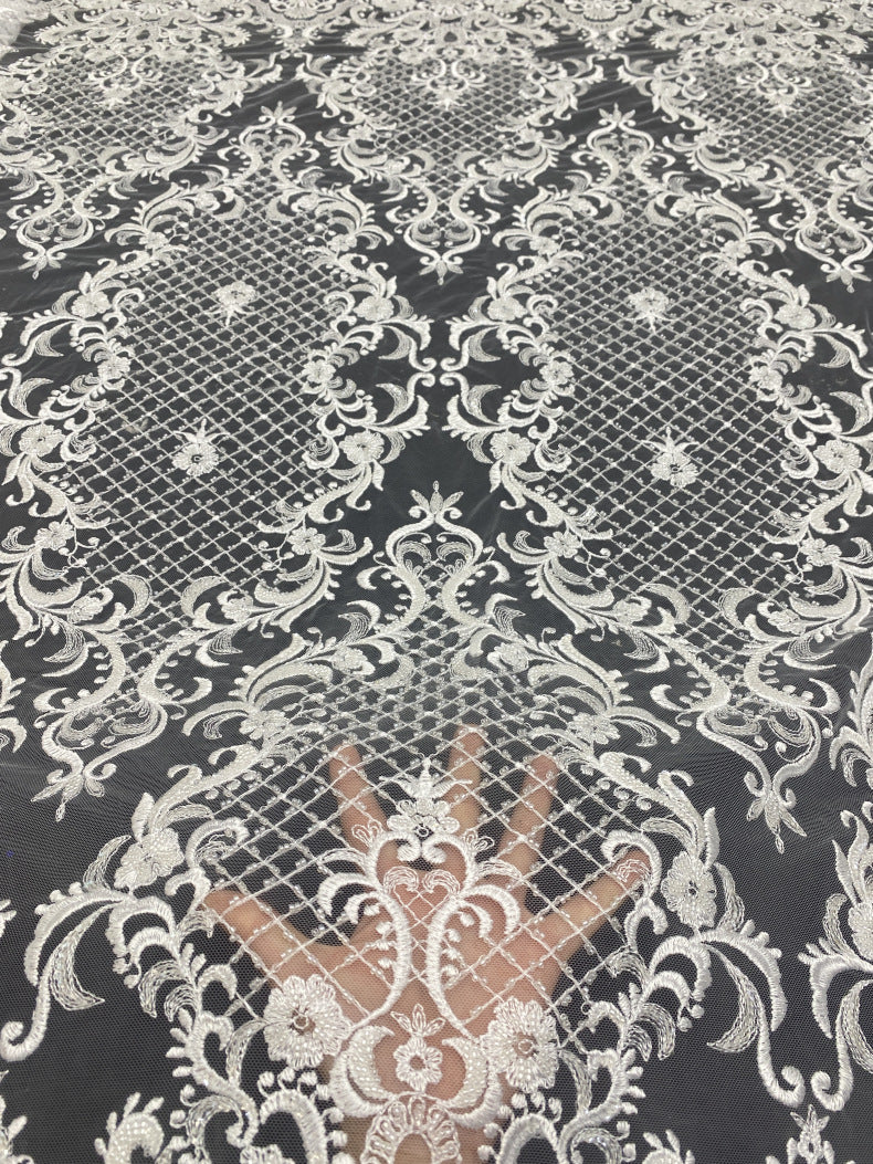 Diamond Pattern Bead Embroidery Fabric — fabric photo 3