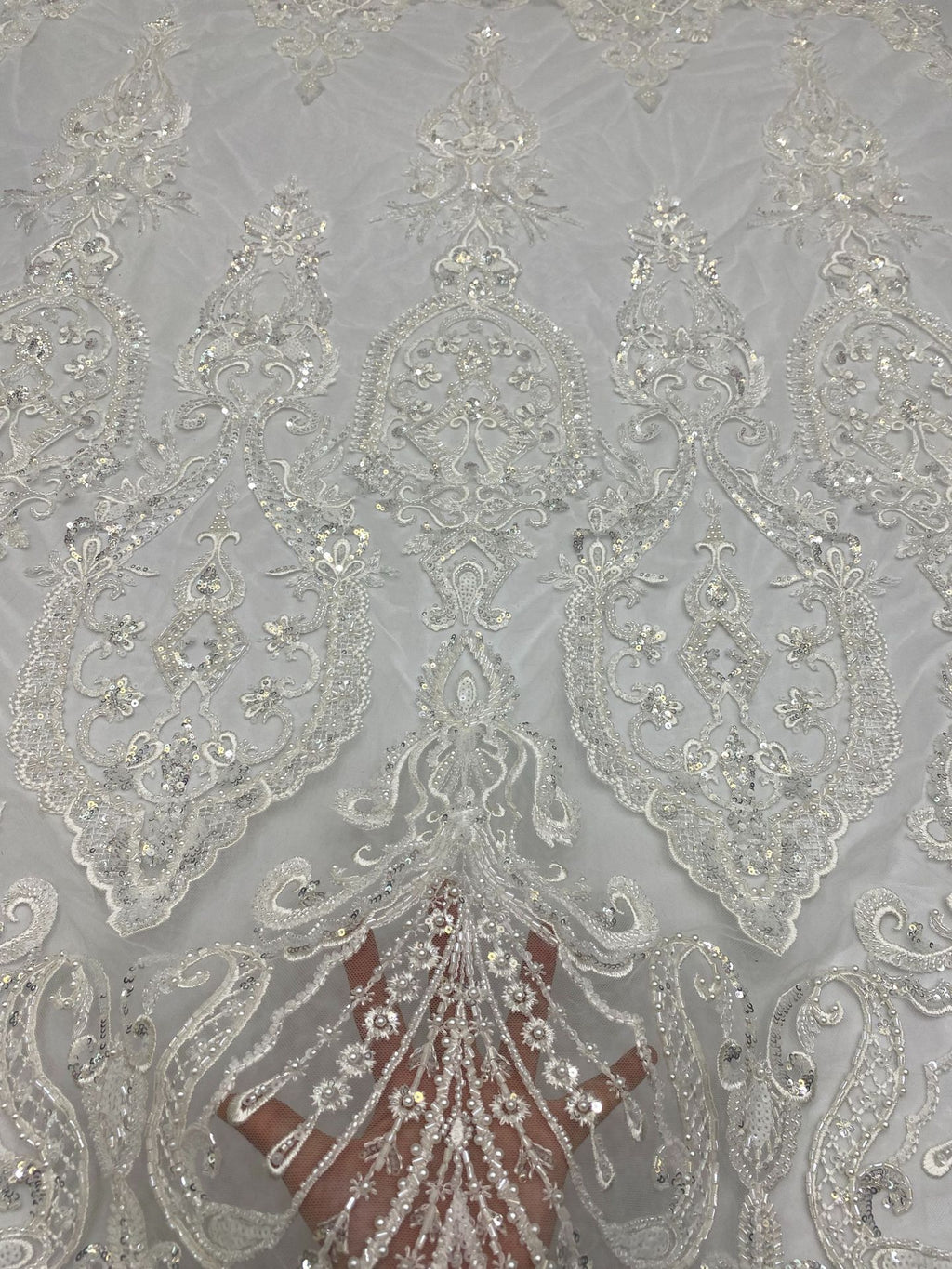 Sequin & Bugle-Bead Embroidered Bridal Fabric – Design 67007 — fabric photo 4