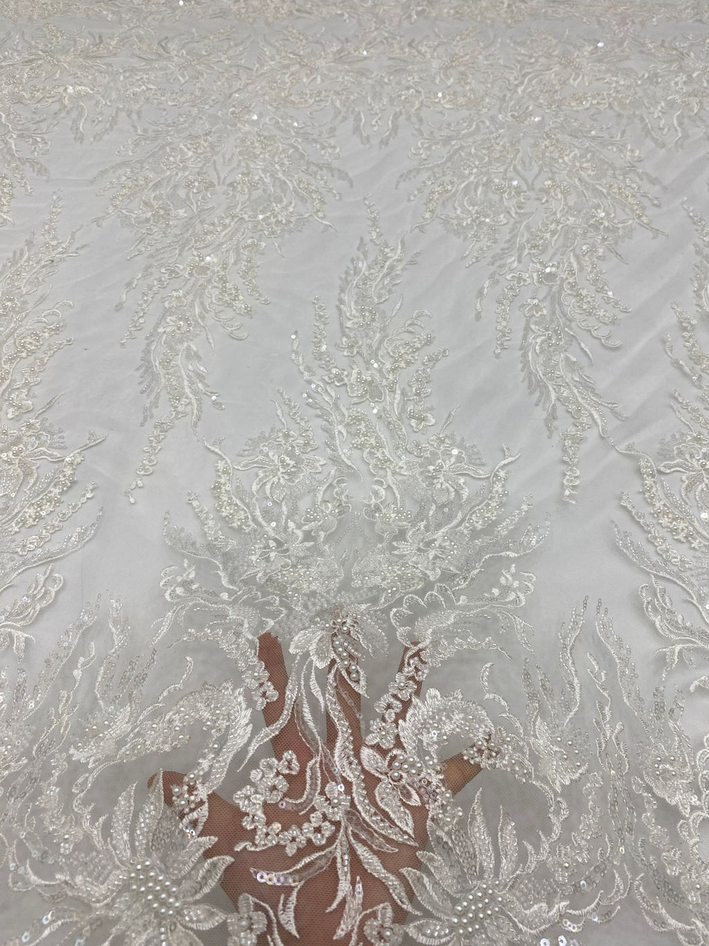 Symmetrical Floral Bead & Sequin Fabric — fabric photo 4