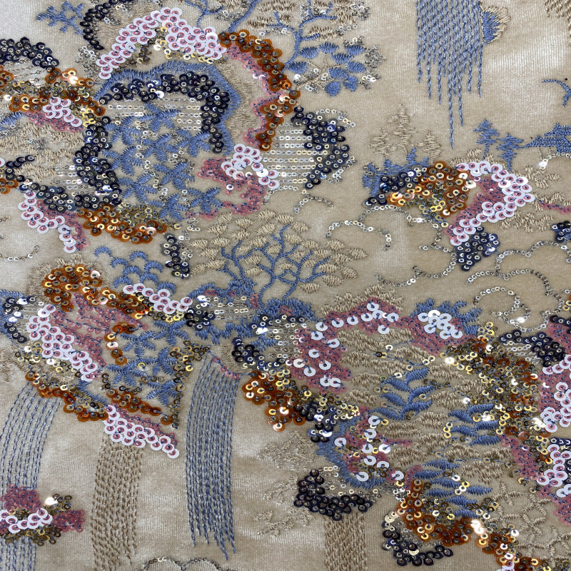 Multicolor Sequin Embroidered Velvet Fabric — fabric photo 3
