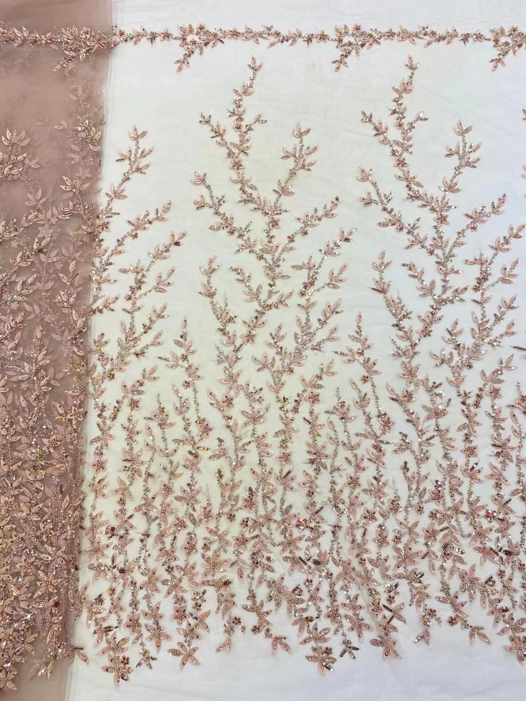 Floral Laser-Cut Bead & Sequin Bridal Fabric