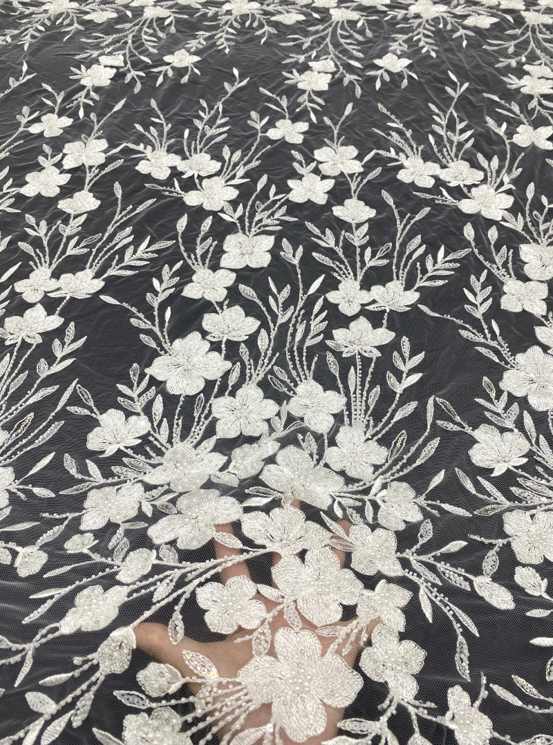 Fine Bead Embroidery & 3/4mm Sequin Dress Fabric — fabric photo 2