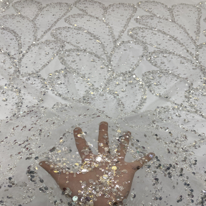 3D Cactus Motif Bead & Sequin Embroidered Fabric — fabric photo 4