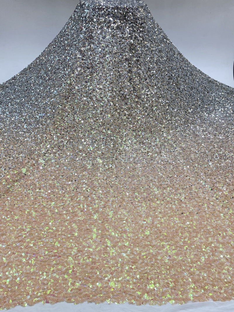 Gradient Two-Tone Sequin Foam Embroidered Stretch Mesh — fabric photo 3