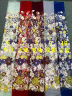 Multicolor Botanical Applique Embroidered Fabric — fabric photo 3