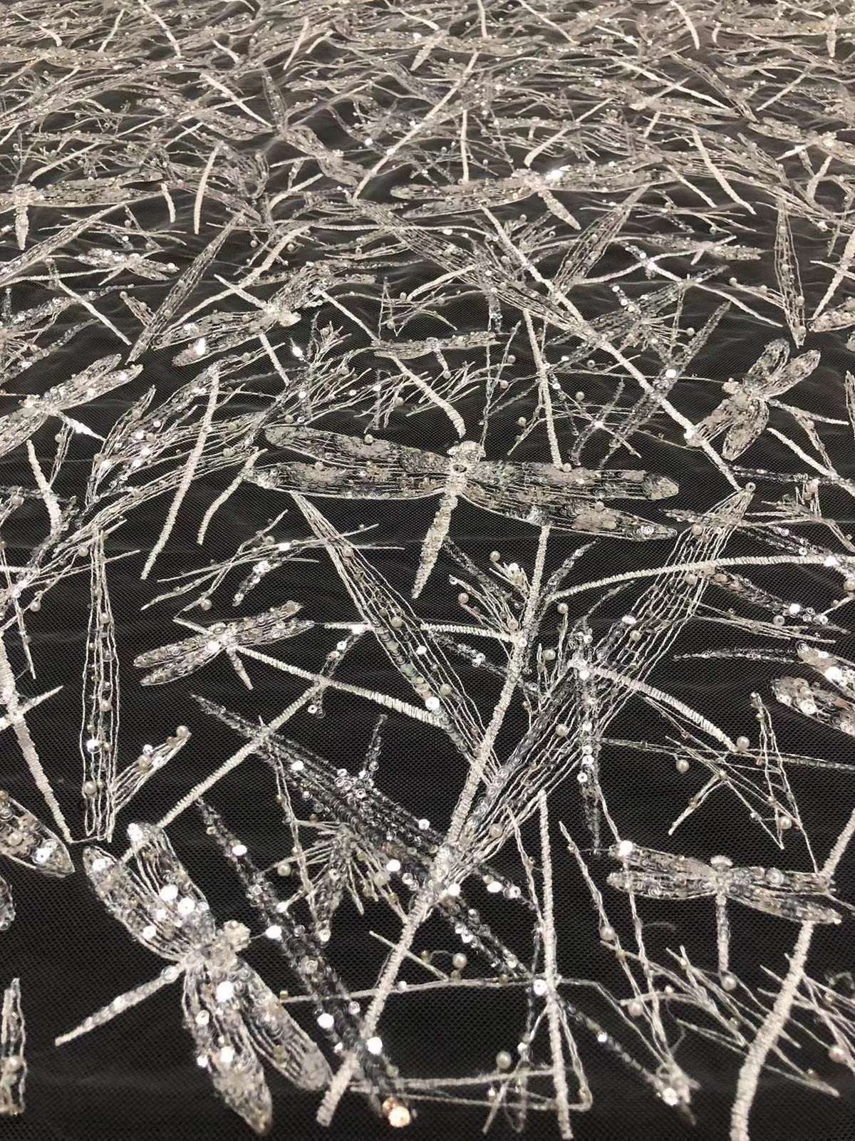 Dragonfly Raised-Bead and 3/5 mm Crystal Sequin Fabric — fabric photo 6